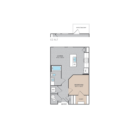 Floor plan for studio, 1 bath, 625 sqft